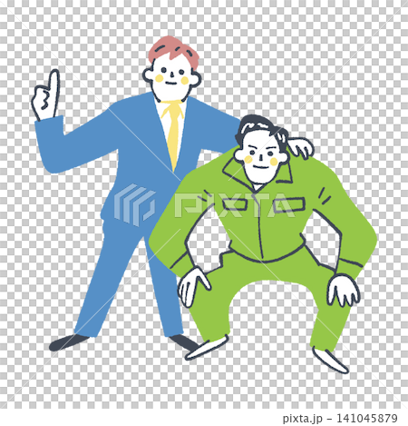 Men in suits and work clothes trust and support each other as equals; people who trust each other, their shoulders touching. Men in suits and work clothes trust and support each other as equals; people who trust each other, their shoulders touching. 141045879