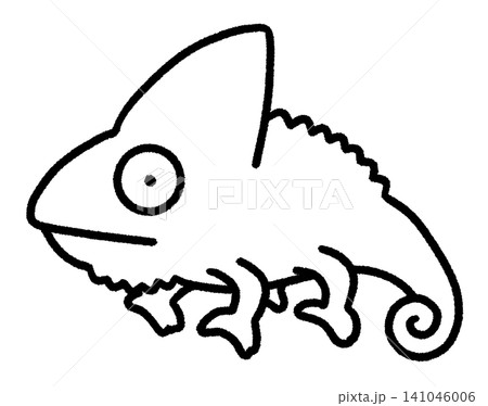 かわいいエボシカメレオンの線画イラスト かわいいエボシカメレオンの線画イラスト 141046006