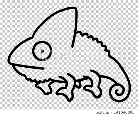 かわいいエボシカメレオンの線画イラスト かわいいエボシカメレオンの線画イラスト 141046006