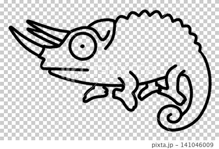 Cute Jackson's Chameleon Line Drawing Illustration Cute Jackson's Chameleon Line Drawing Illustration 141046009