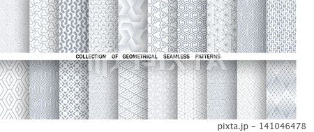 Geometric set of seamless gray and white patterns. Simple vector graphics Geometric set of seamless gray and white patterns. Simple vector graphics 141046478