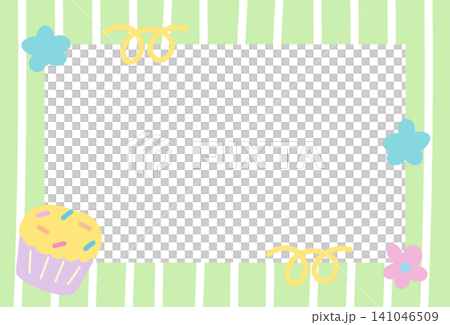 Pastel green frame illustration with cupcake, flower, stripe pattern for background, backdrop, wallpaper, rectangle ad template, polaroid photo, banner, social media, postcard, memo note, presentation Pastel green frame illustration with cupcake, flower, stripe pattern for background, backdrop, wallpaper, rectangle ad template, polaroid photo, banner, social media, postcard, memo note, presentation 141046509