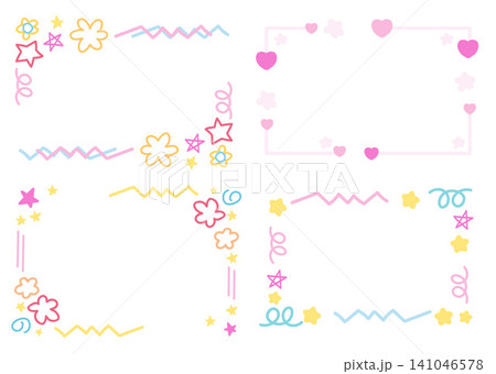 Vector illustrations of cute frame set with heart, flower, star, doodles for Valentine's Day, background, backdrop, wallpaper, rectangle ad template, polaroid, banner, social media, postcard, print	 141046578