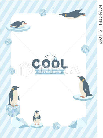 ペンギンの夏バナーイラスト　夏素材　夏フレーム　背景　フラットデザイン　コピースペース付きイラスト　 141046634