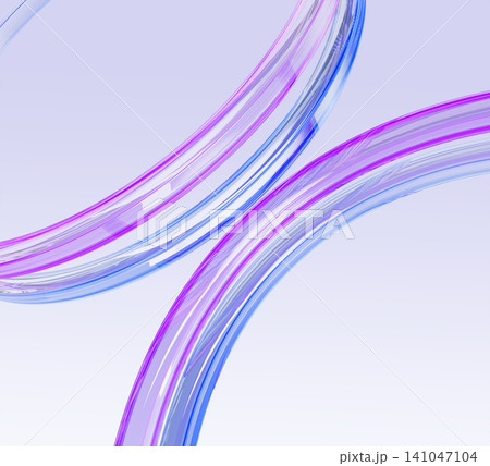Abstract 3d background wallpaper with liquid glass curve ribbons in purple blue gradient render. Elegant fluid lines, holographic translucent waves, futuristic tech and luxury design. 3D illustration 141047104