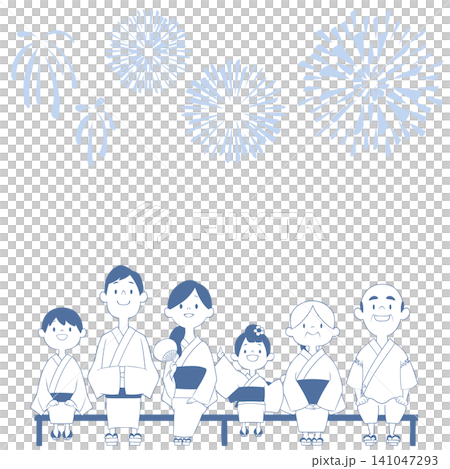 浴衣姿の家族が花火大会を楽しむ夏祭りのイラスト 浴衣姿の家族が花火大会を楽しむ夏祭りのイラスト 141047293