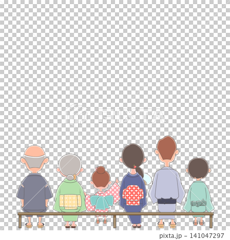 浴衣姿の家族が花火大会を楽しむ夏祭りのイラスト 141047297