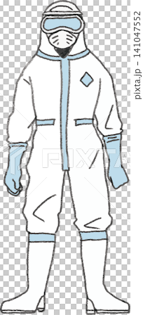 畜産農場で防疫対策の防護服(つなぎ服)を着用した作業員のイラスト(バイオセキュリティ・衛生管理・豚熱 畜産農場で防疫対策の防護服(つなぎ服)を着用した作業員のイラスト(バイオセキュリティ・衛生管理・豚熱 141047552