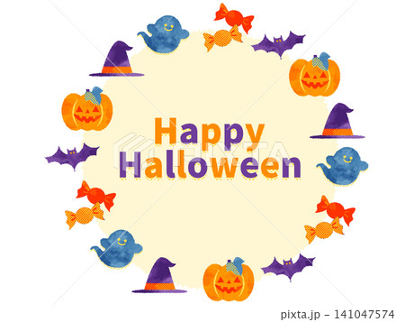 ハロウィンのモチーフの円形フレームイラスト 141047574