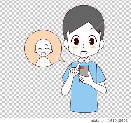 スマートフォンで交流を楽しむ男性のイラスト スマートフォンで交流を楽しむ男性のイラスト 141048498