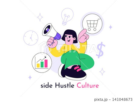 Side Hustle Culture Vector Illustration Featuring Freelance Business, Extra Income, Content Creator, Digital Entrepreneurship, and Gig Economy Side Hustle Culture Vector Illustration Featuring Freelance Business, Extra Income, Content Creator, Digital Entrepreneurship, and Gig Economy 141048673