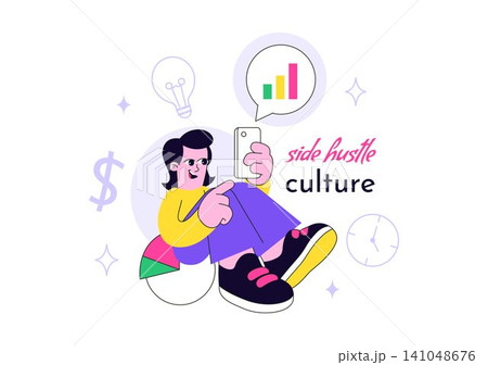 Side Hustle Culture Vector Illustration Featuring Freelance Business, Extra Income, Content Creator, Digital Entrepreneurship, and Gig Economy Side Hustle Culture Vector Illustration Featuring Freelance Business, Extra Income, Content Creator, Digital Entrepreneurship, and Gig Economy 141048676
