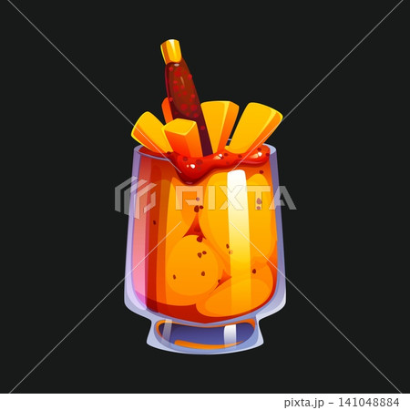 Mangonada Mexican drink or Mangoneada and Chamoyada mango chamoy juice smoothie. Mangonada or Mexican raspado dessert drink beverage in glass cup with mango fruit pieces and sweet tamarind candy straw Mangonada Mexican drink or Mangoneada and Chamoyada mango chamoy juice smoothie. Mangonada or Mexican raspado dessert drink beverage in glass cup with mango fruit pieces and sweet tamarind candy straw 141048884