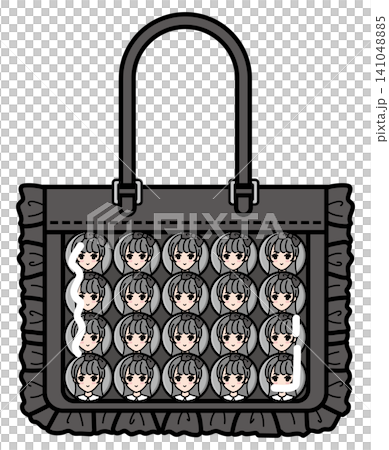 <推し活> 大サイズ痛バッグ 女性缶バッジ20個配置(黒) <推し活> 大サイズ痛バッグ 女性缶バッジ20個配置(黒) 141048885