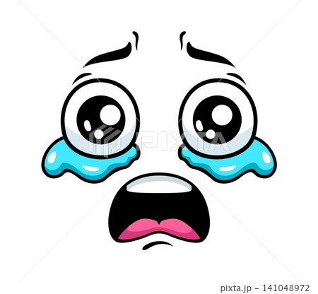 Crying tears face emoji or weeping and whining emotion with sad unhappy expression. Cartoon emotion face with hurt poor look and tears in eyes for sobbing or blubbering emoji with offended expression Crying tears face emoji or weeping and whining emotion with sad unhappy expression. Cartoon emotion face with hurt poor look and tears in eyes for sobbing or blubbering emoji with offended expression 141048972