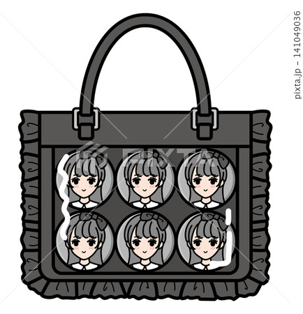 <推し活> 小サイズ痛バッグ 女性缶バッジ6個配置(黒) <推し活> 小サイズ痛バッグ 女性缶バッジ6個配置(黒) 141049036