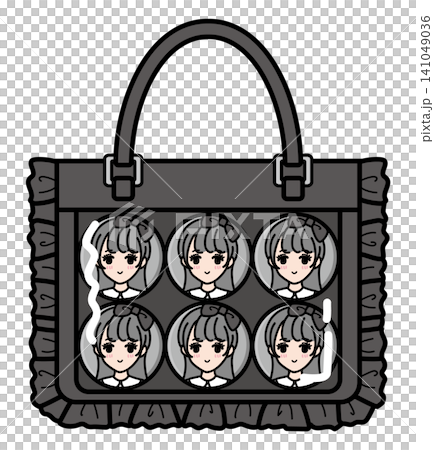 <推し活> 小サイズ痛バッグ 女性缶バッジ6個配置(黒) <推し活> 小サイズ痛バッグ 女性缶バッジ6個配置(黒) 141049036
