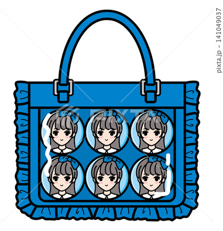<推し活> 小サイズ痛バッグ 女性缶バッジ6個配置(青) <推し活> 小サイズ痛バッグ 女性缶バッジ6個配置(青) 141049037