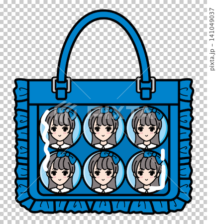 <推し活> 小サイズ痛バッグ 女性缶バッジ6個配置(青) <推し活> 小サイズ痛バッグ 女性缶バッジ6個配置(青) 141049037