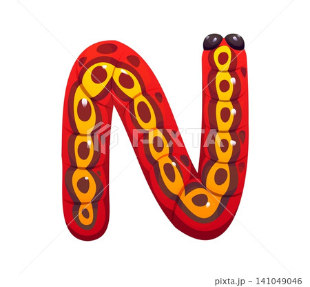 Cartoon insects font letters of caterpillar or worm type in English alphabet, vector typeface. Bug and arthropod animal ABC or insect font type, letter N in shape of cartoon red inchworm character Cartoon insects font letters of caterpillar or worm type in English alphabet, vector typeface. Bug and arthropod animal ABC or insect font type, letter N in shape of cartoon red inchworm character 141049046