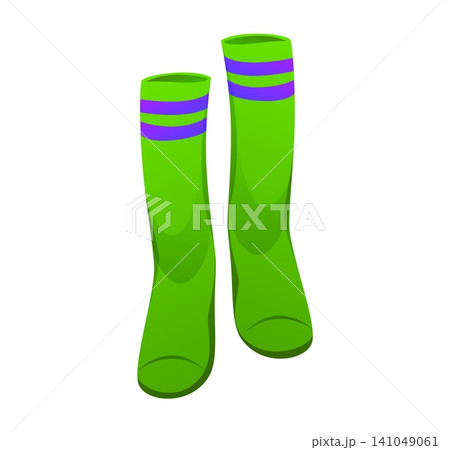 Football socks or soccer player sport stockings for game outfit or uniform item, cartoon icon. European football sportswear apparel or soccer team player clothing of footballer socks or stockings 141049061