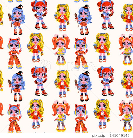 Cute Anime Style Girl Characters Repeating Pattern Cute Anime Style Girl Characters Repeating Pattern 141049143