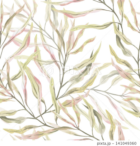 A watercolor pattern featuring delicate seaweed. Ideal for designing children's products, summer greeting cards, beach-themed decor, websites, textiles, and packaging. A watercolor pattern featuring delicate seaweed. Ideal for designing children's products, summer greeting cards, beach-themed decor, websites, textiles, and packaging. 141049360