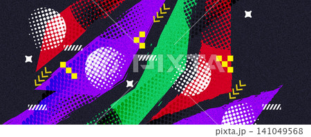 Energetic Sports Background in Vibrant Grunge And Memphis Style Design, with Colorful Brush and Texture Effects 141049568