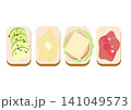 アボカド、バター、ジャムなどトースト4種のシンプルなおもちゃのようなイラスト 141049573
