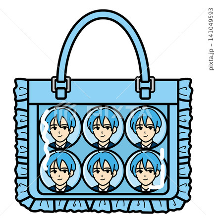 <推し活> 小サイズ痛バッグ 男性缶バッジ6個配置(水色) <推し活> 小サイズ痛バッグ 男性缶バッジ6個配置(水色) 141049593