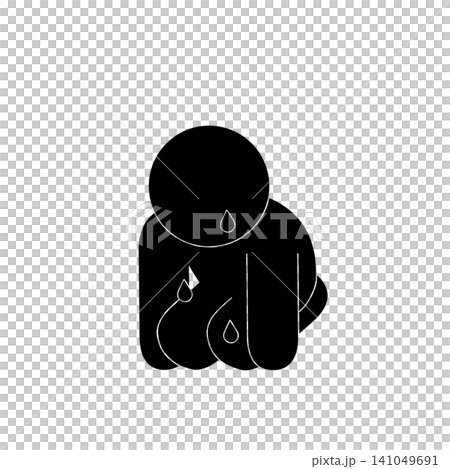 泣いて落ち込む人物のシンプルなピクトグラム 泣いて落ち込む人物のシンプルなピクトグラム 141049691
