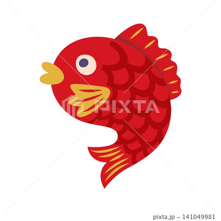 Red fish, Japanese New Year cartoon sea bream character and Japan holiday symbol. Tai red fish or medetai icon of Japanese New Year Oshogatsu decoration and symbol of good fortune and prosperity Red fish, Japanese New Year cartoon sea bream character and Japan holiday symbol. Tai red fish or medetai icon of Japanese New Year Oshogatsu decoration and symbol of good fortune and prosperity 141049981
