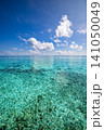 Serene tropical sea, turquoise water, vertical blue sky horizon. Minimal summer paradise shore, dreamy vacation escape. Relaxing coastal background wallpaper, peaceful mobile nature scene 141050049