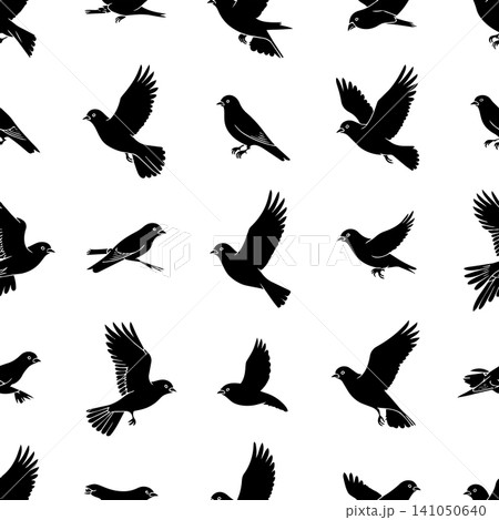 Birds flying silhouettes seamless pattern featuring various species of avian wildlife icons 141050640