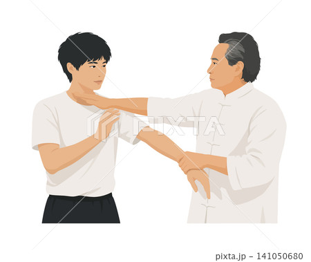 Vsai wing chun master teaching self defense to young student Vsai wing chun master teaching self defense to young student 141050680