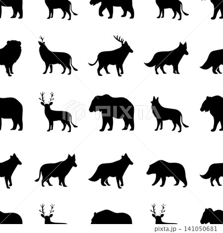 Outdoor camping gear and equipment black silhouettes seamless pattern Outdoor camping gear and equipment black silhouettes seamless pattern 141050681