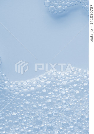 Bubbles of body gel or soap foam or shaving gel. Closeup. Copy space 141050787