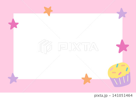 Cute pastel pink frame with star pattern and cupcake for birthday card, polaroid frame, poster, postcard, rectangle ad template, book cover, sticky note, banner, notepad, name tag, paper design, label Cute pastel pink frame with star pattern and cupcake for birthday card, polaroid frame, poster, postcard, rectangle ad template, book cover, sticky note, banner, notepad, name tag, paper design, label 141051464