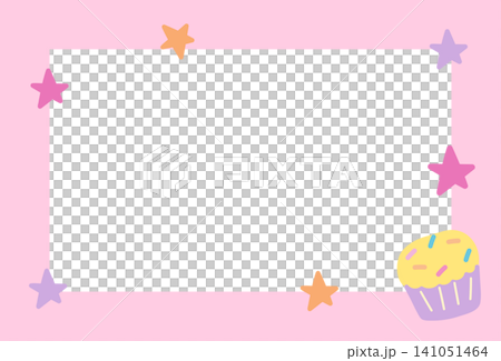 Cute pastel pink frame with star pattern and cupcake for birthday card, polaroid frame, poster, postcard, rectangle ad template, book cover, sticky note, banner, notepad, name tag, paper design, label Cute pastel pink frame with star pattern and cupcake for birthday card, polaroid frame, poster, postcard, rectangle ad template, book cover, sticky note, banner, notepad, name tag, paper design, label 141051464
