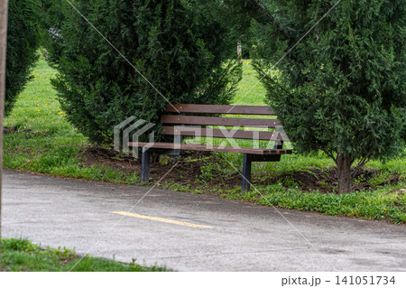 Garden bench in the spring park 141051734