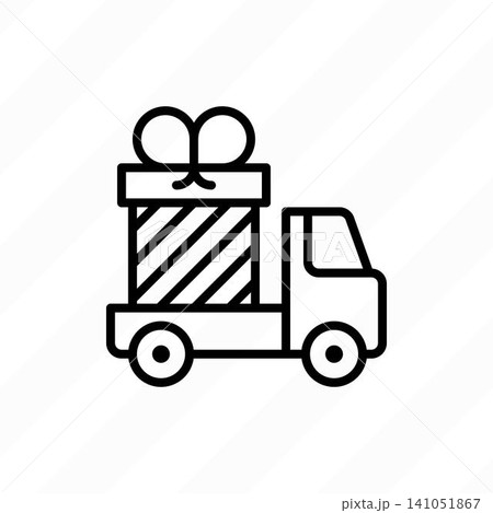Gift delivery: truck with big present. Transportation service, promotion, special offer. Thin line icon. Vector illustration. Gift delivery: truck with big present. Transportation service, promotion, special offer. Thin line icon. Vector illustration. 141051867