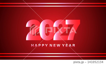 Luxury Red Happy New Year 2027 Typography Banner on Elegant Gradient Background 141052134