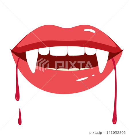 Vampire Female Mouth with Fangs and Blood Halloween Lips Icon Vampire Female Mouth with Fangs and Blood Halloween Lips Icon 141052803