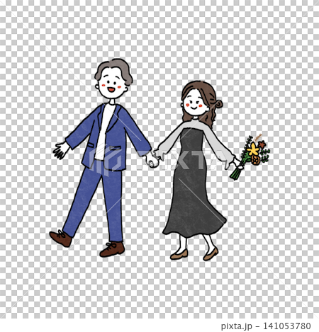 手を繋ぐカップルのイラスト 手を繋ぐカップルのイラスト 141053780