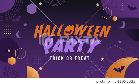 ハロウィンパーティー背景 トリックオアトリート コウモリと月の装飾 招待状デザイン素材 ハロウィンパーティー背景 トリックオアトリート コウモリと月の装飾 招待状デザイン素材 141053923