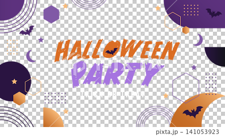 ハロウィンパーティー背景 トリックオアトリート コウモリと月の装飾 招待状デザイン素材 ハロウィンパーティー背景 トリックオアトリート コウモリと月の装飾 招待状デザイン素材 141053923