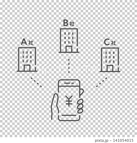 向量圖(線條藝術,單色),用於說明如何使用智慧型手機取得多個報價和估價。 向量圖(線條藝術,單色),用於說明如何使用智慧型手機取得多個報價和估價。 141054015