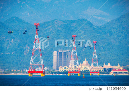 Ropeway over the sea to Vinpearl Island in Nha Trang in Vietnam. Cableway to entertainment park in Asia Ropeway over the sea to Vinpearl Island in Nha Trang in Vietnam. Cableway to entertainment park in Asia 141054600