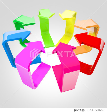 Arrows, rainbow or graphic sign for abstract illustration or icon isolated on white background in studio. Inclusion, action or colourful design for direction with reverse or different repeat pattern 141054680