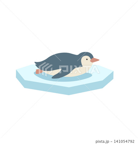 氷の上に寝そべるペンギンのイラスト　子供ペンギン　赤ちゃんペンギン、シンプル　かわいい 141054792